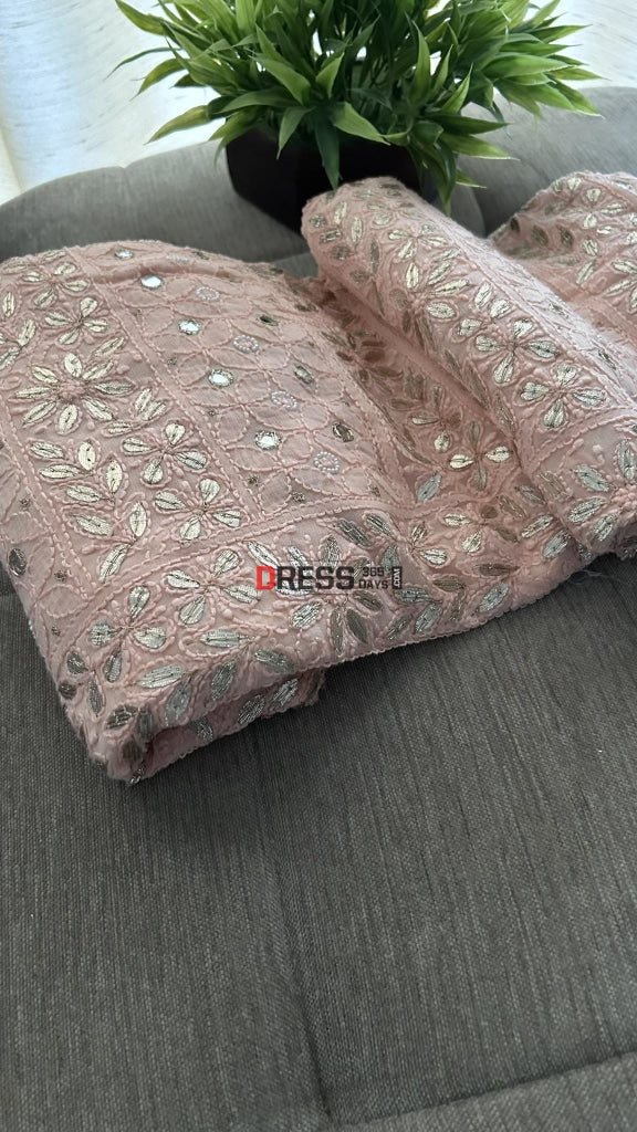 Peach Pearl Mirror & Gota Patti Chikankari Suit Suits