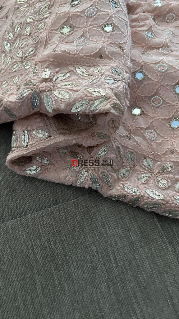 Peach Pearl Mirror & Gota Patti Chikankari Suit Suits