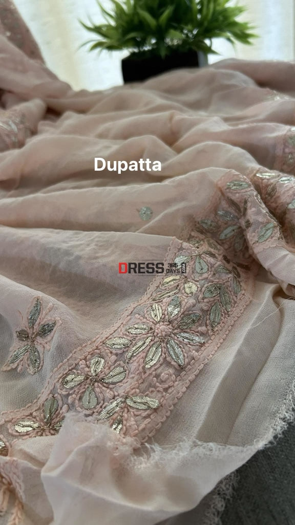 Peach Pearl Mirror & Gota Patti Chikankari Suit Suits