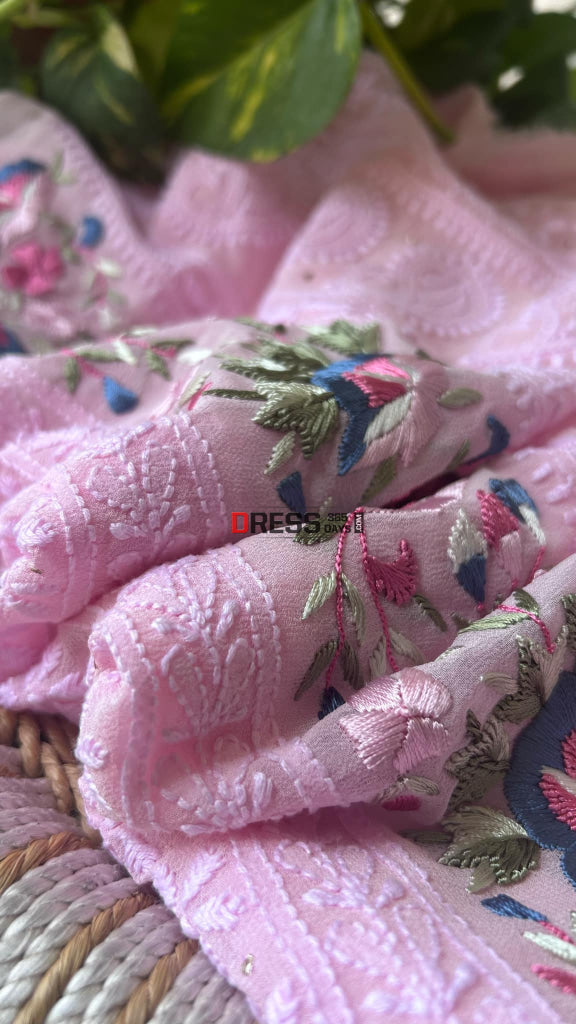 Pink Chikankari Parsi Gara Daman Suit Suits