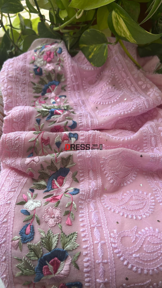 Pink Chikankari Parsi Gara Daman Suit Suits