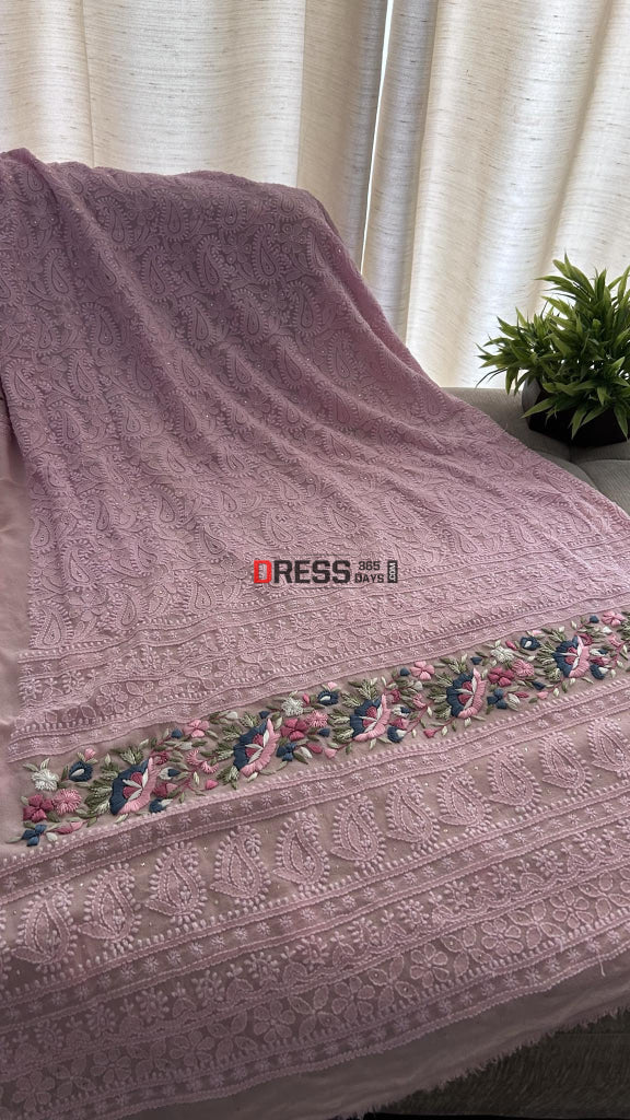 Pink Chikankari Parsi Gara Daman Suit Suits