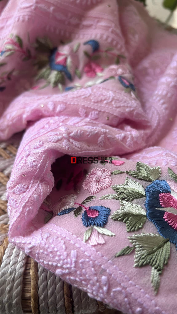 Pink Chikankari Parsi Gara Daman Suit Suits