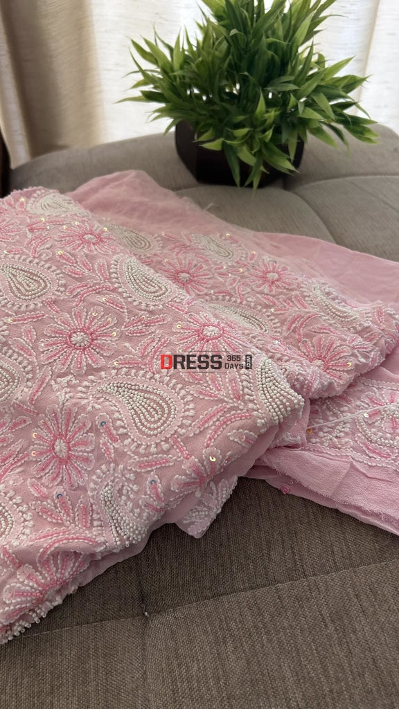 Pink Chikankari Pearl Cut Dana Suit Suits