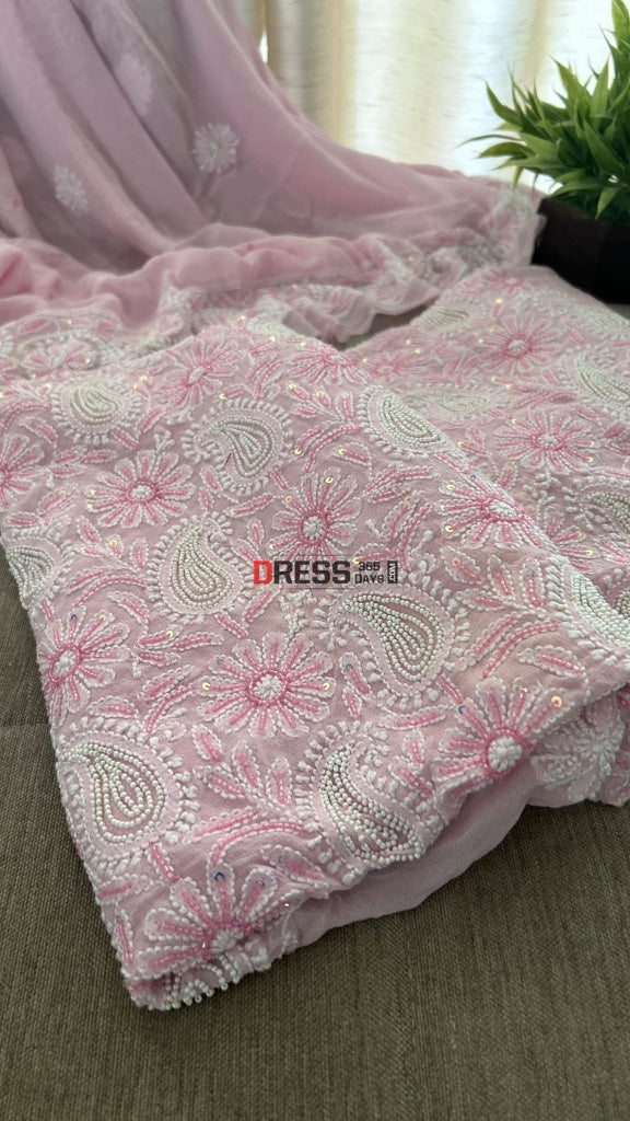 Pink Chikankari Pearl Cut Dana Suit Suits