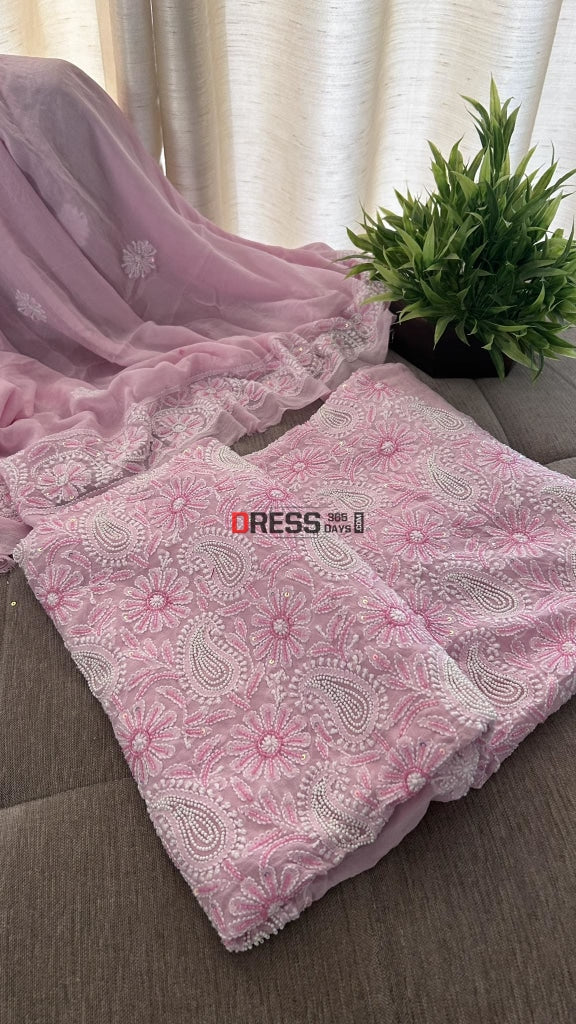 Pink Chikankari Pearl Cut Dana Suit Suits