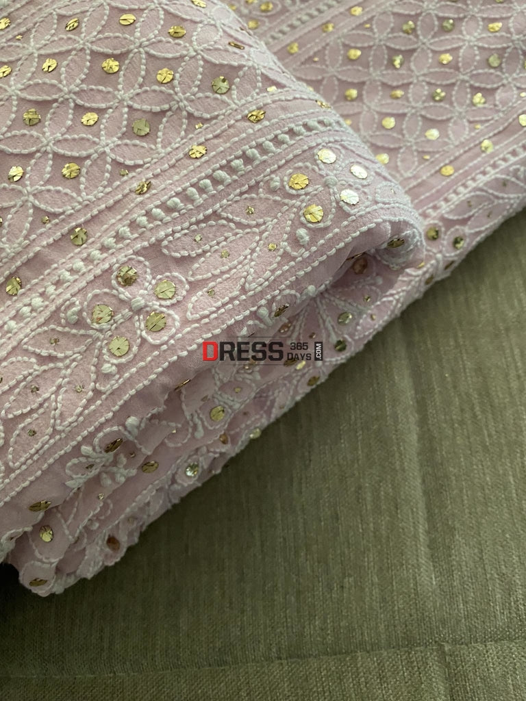 Pink Lucknowi Chikankari Mukaish Saree