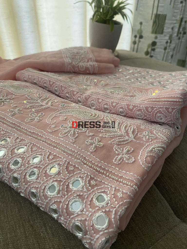 Pink Mirror & Pearl Lucknowi Suit Chikankari Suits