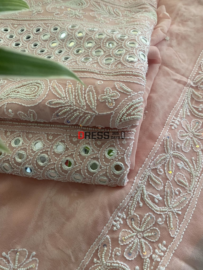 Pink Mirror & Pearl Lucknowi Suit Chikankari Suits