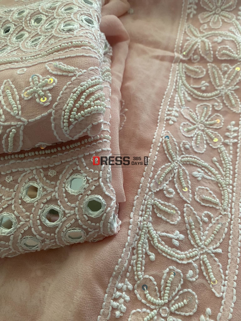 Pink Mirror & Pearl Lucknowi Suit Chikankari Suits