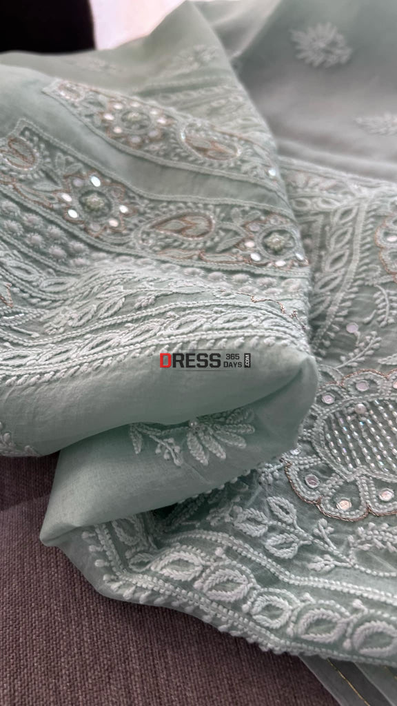 Pista Green Chikankari Suit (Semi Formal Wear) Suits