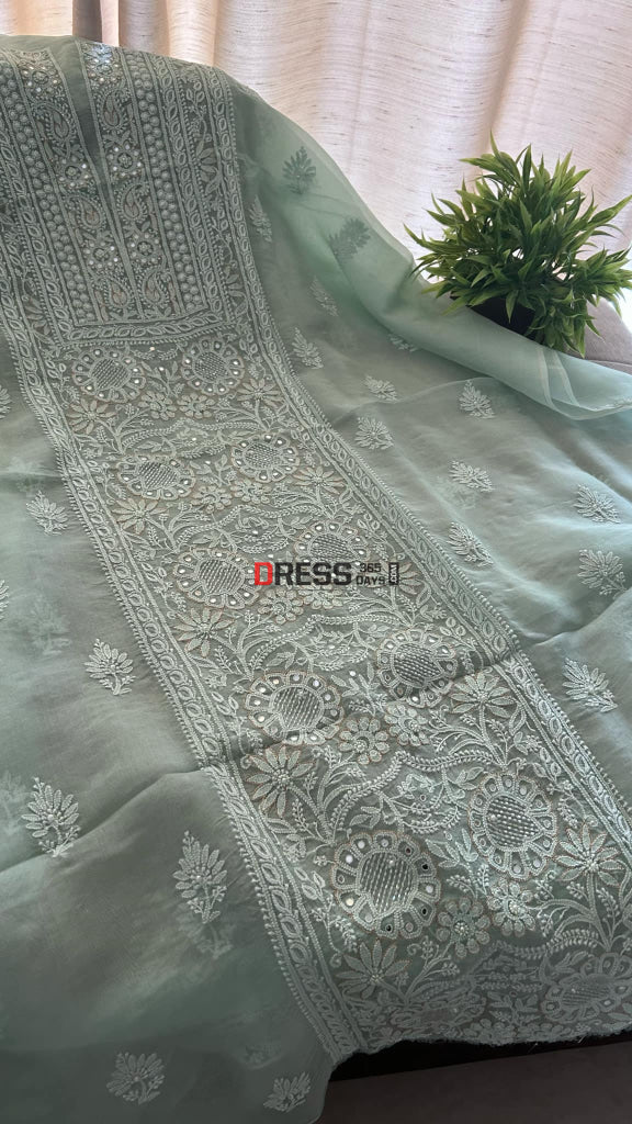 Pista Green Chikankari Suit (Semi Formal Wear) Suits