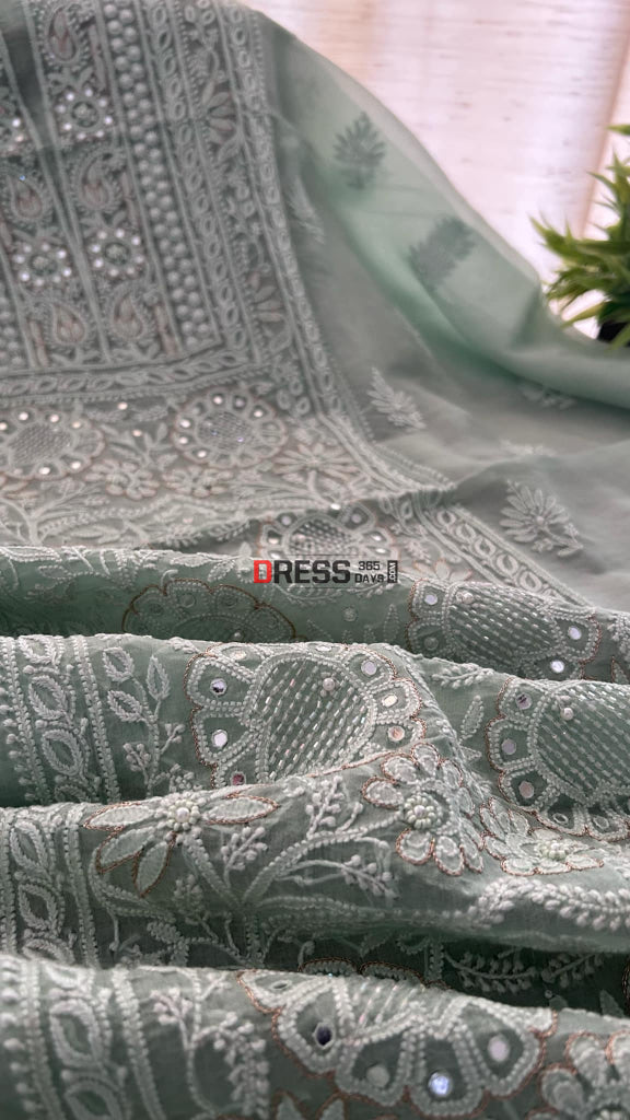 Pista Green Chikankari Suit (Semi Formal Wear) Suits