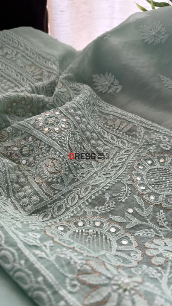 Pista Green Chikankari Suit (Semi Formal Wear) Suits