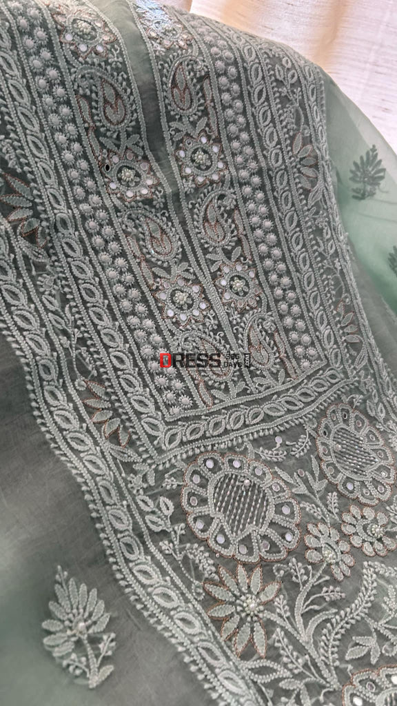 Pista Green Chikankari Suit (Semi Formal Wear) Suits