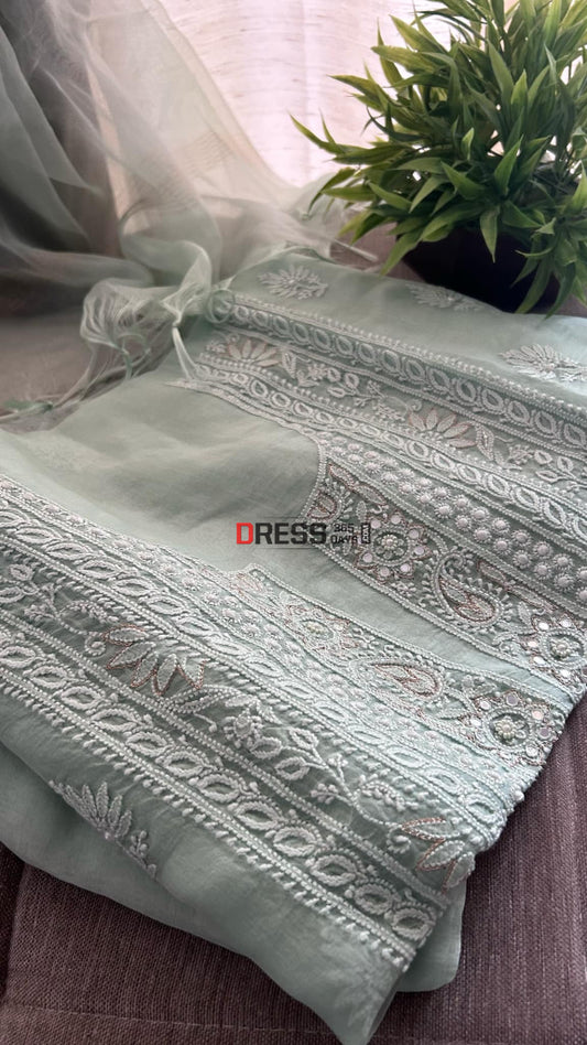 Pista Green Chikankari Suit (Semi Formal Wear) Suits