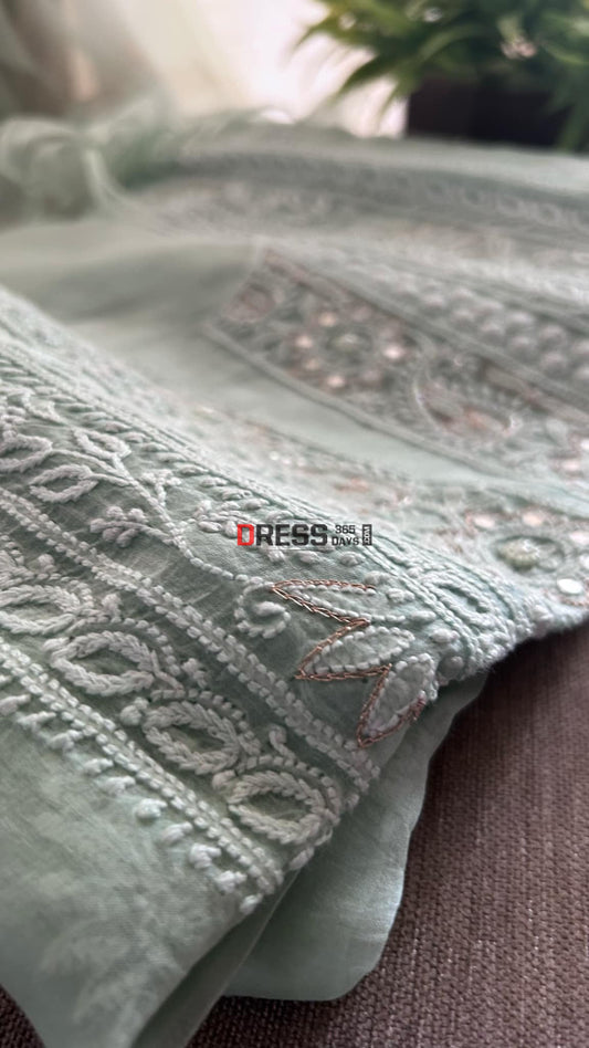 Pista Green Chikankari Suit (Semi Formal Wear) Suits