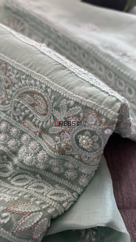 Pista Green Chikankari Suit (Semi Formal Wear) Suits