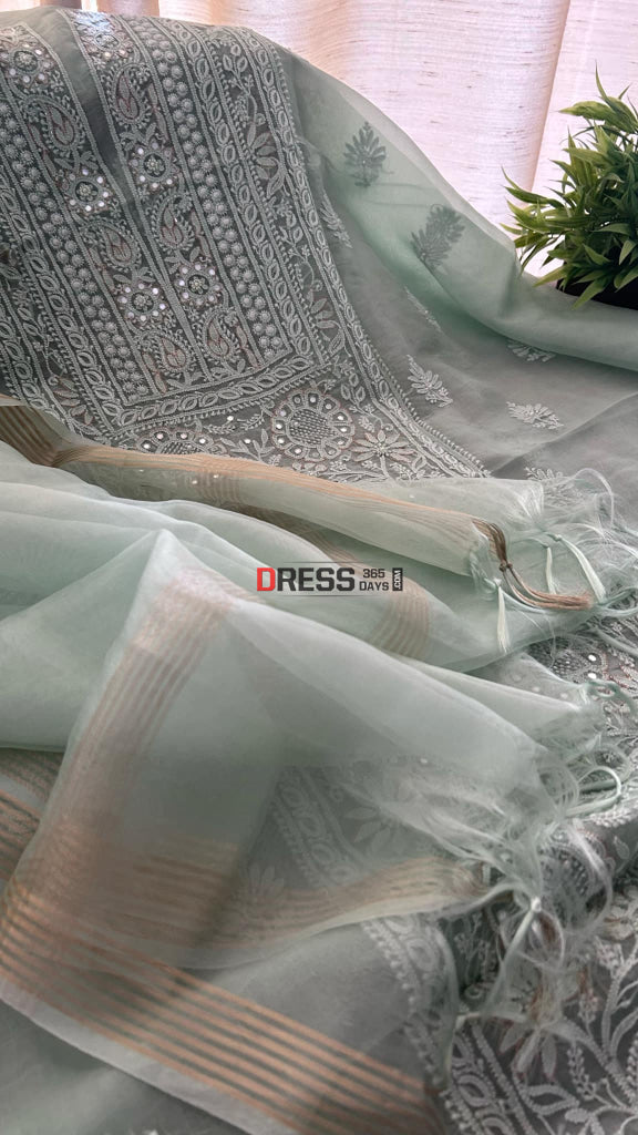 Pista Green Chikankari Suit (Semi Formal Wear) Suits