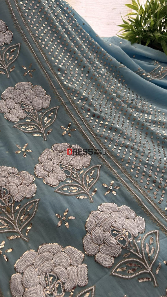 Powder Blue Kamdani & Pearl Kurta Dupatta Set Chikankari Suits