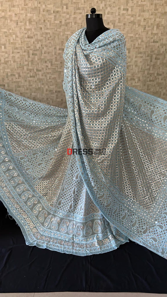 Powder Blue Mirror & Gota Patti Chikankari Lehenga Set