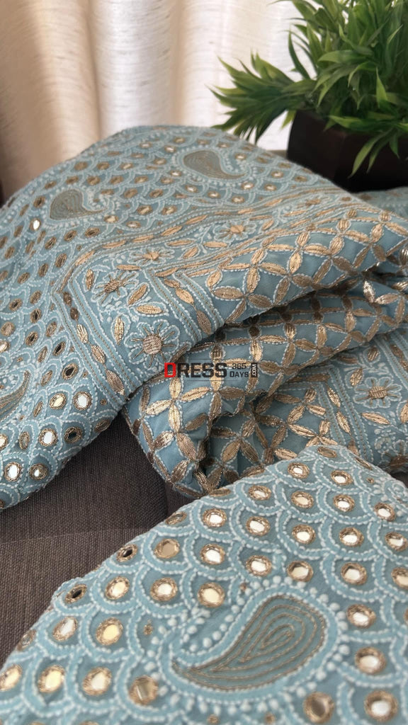 Powder Blue Mirror & Gota Patti Chikankari Lehenga Set