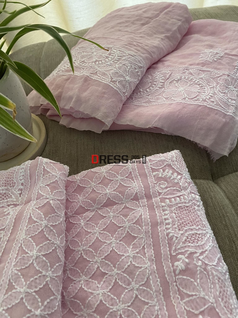 Powder Pink Hand Jaali Lucknowi Chikankari Suit Suits