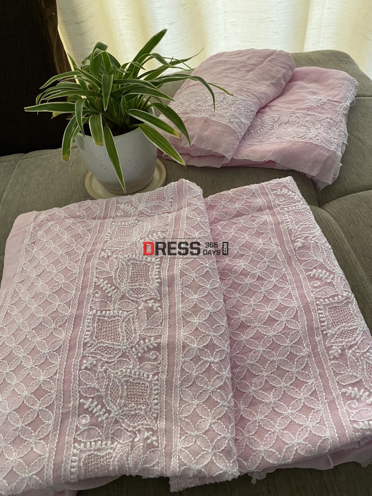 Powder Pink Hand Jaali Lucknowi Chikankari Suit Suits