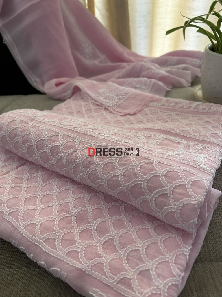 Powder Pink Lucknowi Chikankari Suit Suits