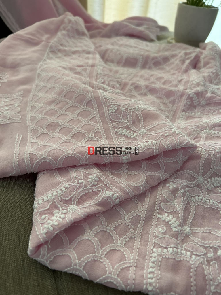 Powder Pink Lucknowi Chikankari Suit Suits