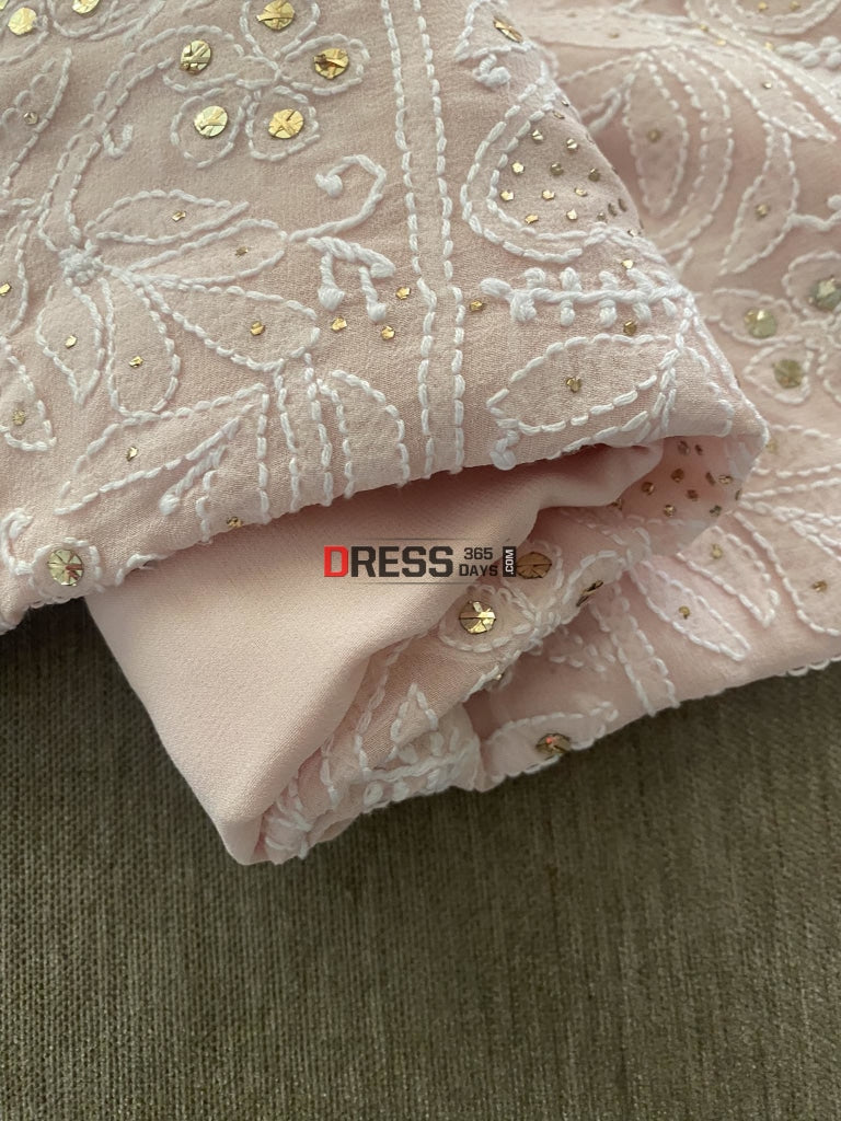 Powder Pink Lucknowi Mukaish Suit Chikankari Suits