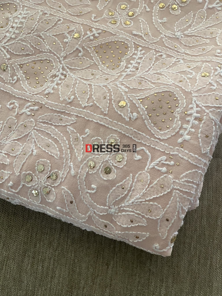 Powder Pink Lucknowi Mukaish Suit Chikankari Suits