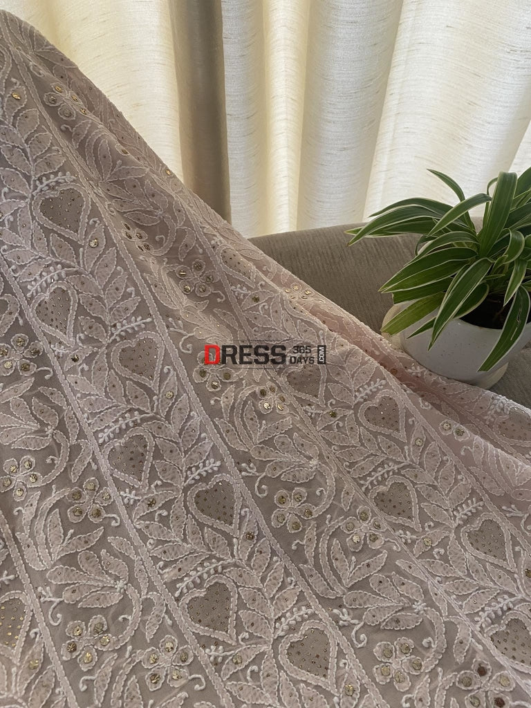 Powder Pink Lucknowi Mukaish Suit Chikankari Suits