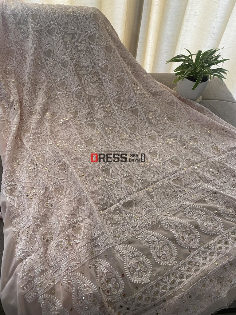 Powder Pink Lucknowi Mukaish Suit Chikankari Suits