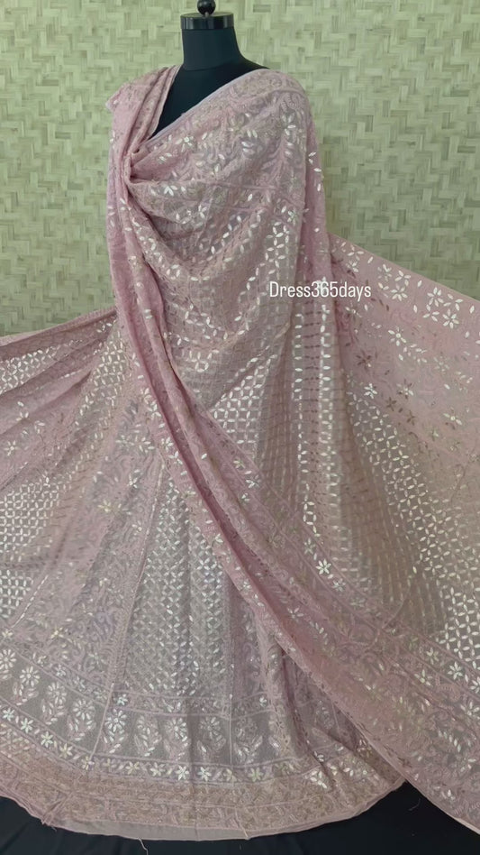 Rose Gold Gota Patti Chikankari Lehenga Set