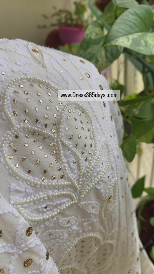 Ivory White Mukaish & Pearl Chikankari Suit