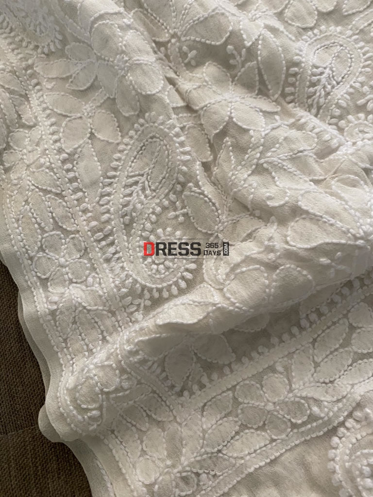 Pure Georgette Ivory Chikankari Dupatta