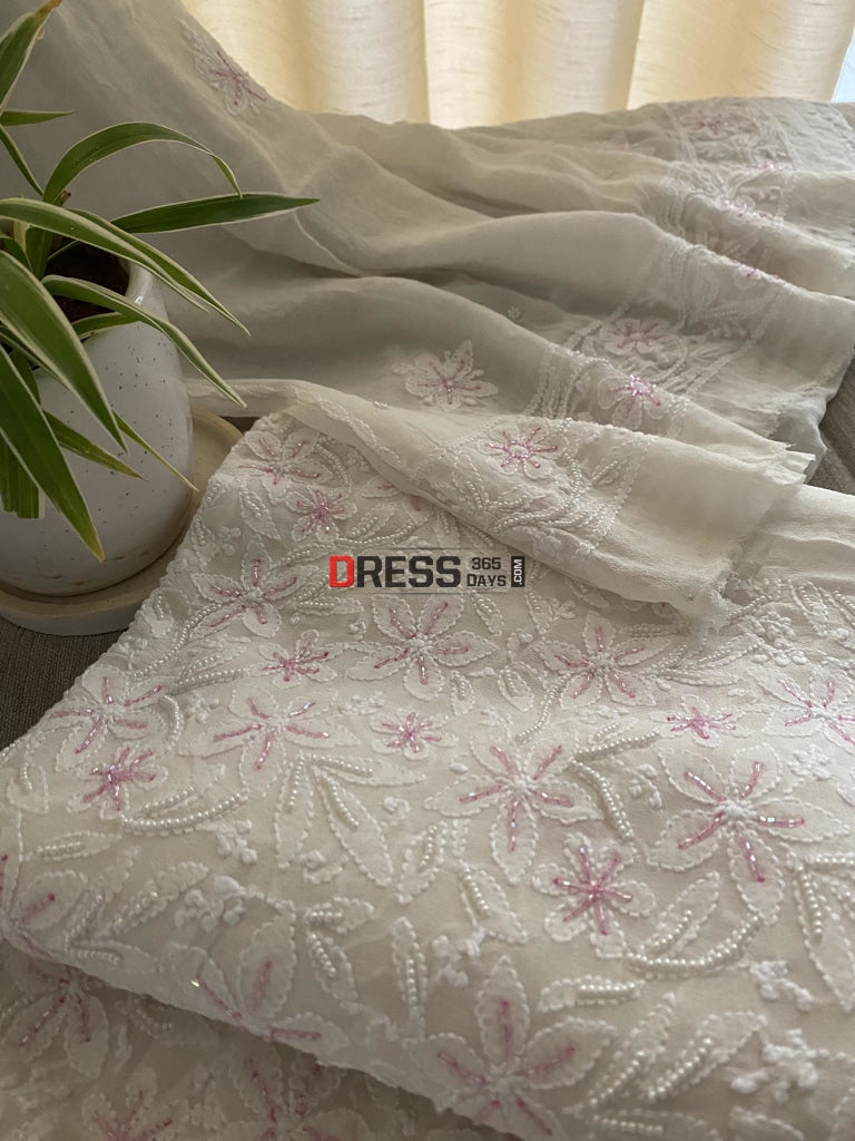 Pure Georgette Pearl Chikankari Suit Suits