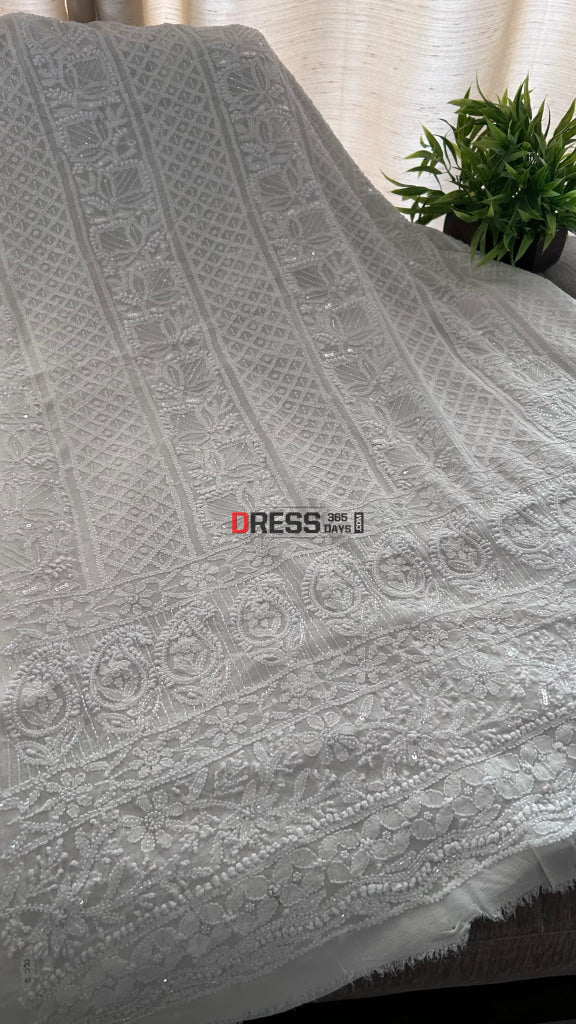 Pure Georgette Pearl & Sequins Chikankari Suit (Kurta Dupatta) Suits