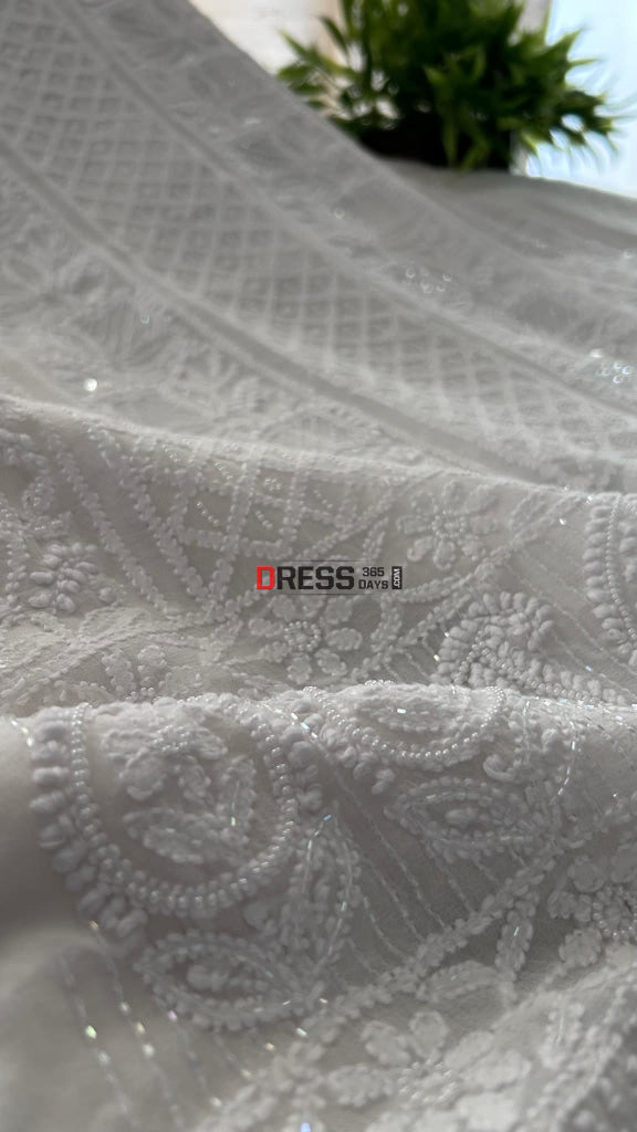 Pure Georgette Pearl & Sequins Chikankari Suit (Kurta Dupatta) Suits