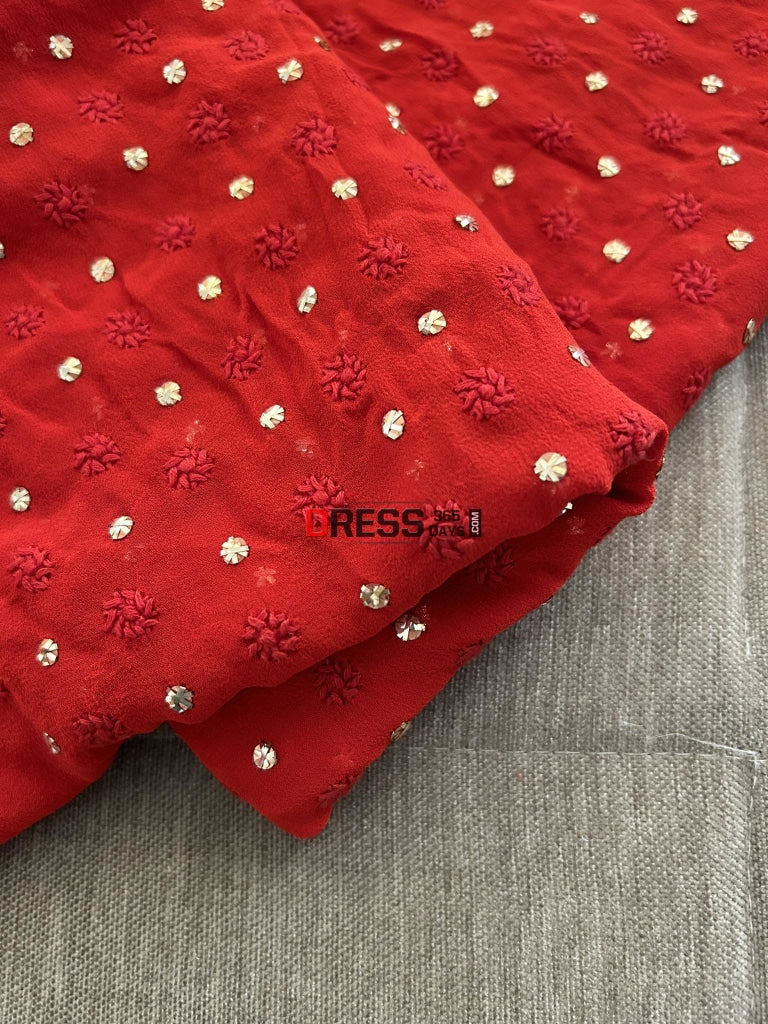 Red Front And Back Chikankari Suit With Embroidered Dupatta - Karwa Chauth Collection Suits