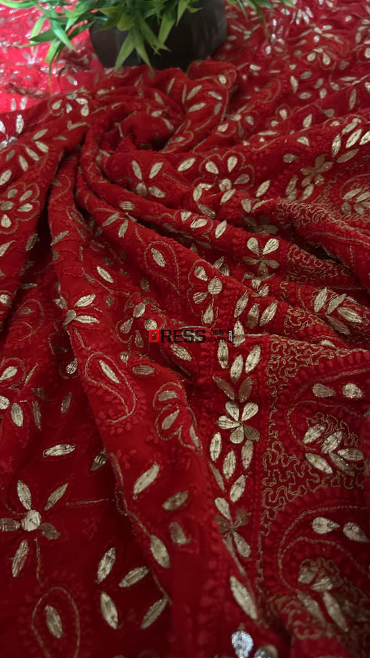 Red Gota Patti Chikankari Dupatta