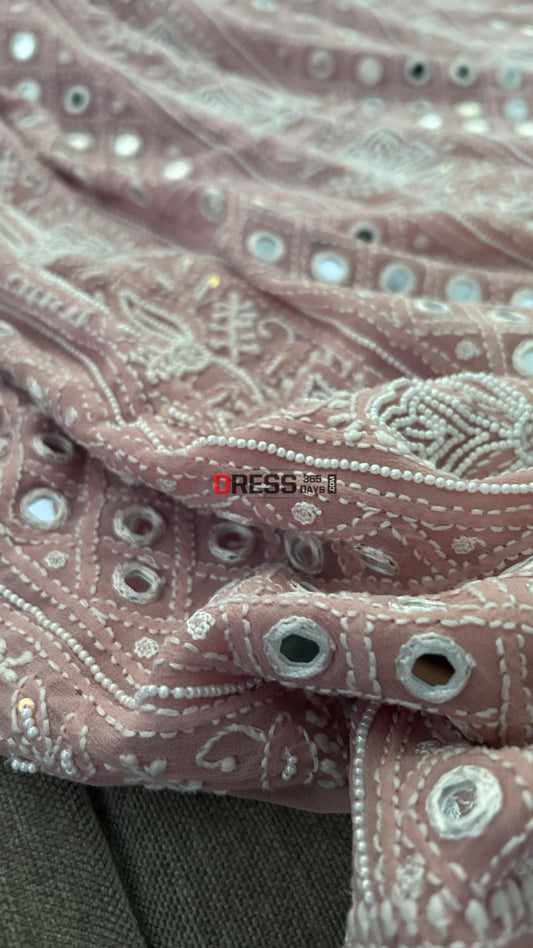 Rose Gold Mirror & Pearl Lucknowi Suit (Kurta Dupatta Set) Chikankari Suits