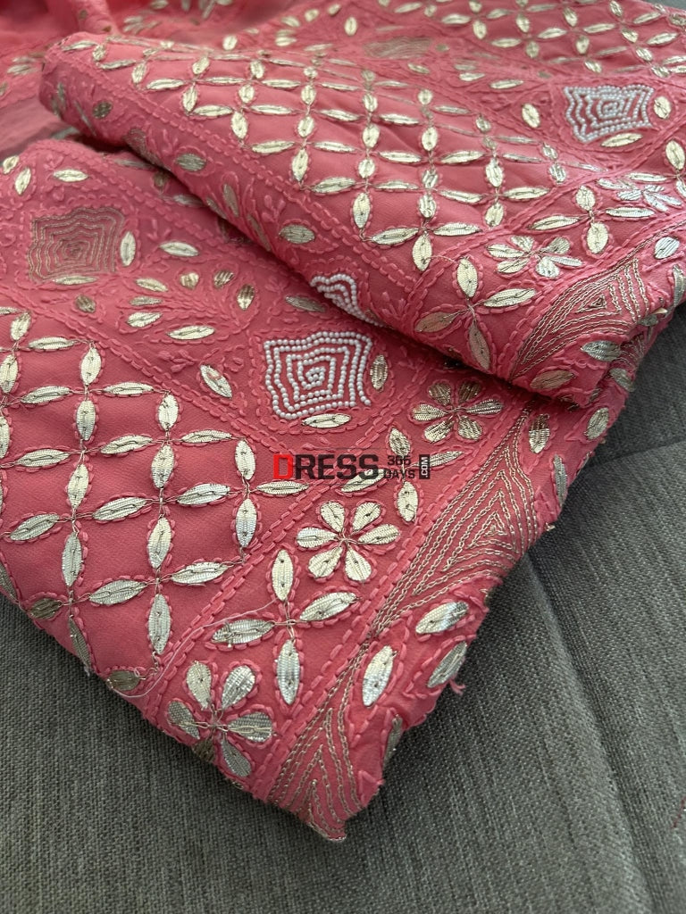 Rose Pink Pearl & Gota Patti Chikankari Suit Suits