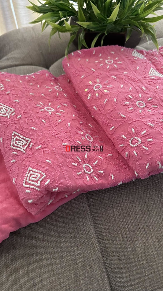 Rose Pink Pearl Lucknowi Chikankari Suit Suits