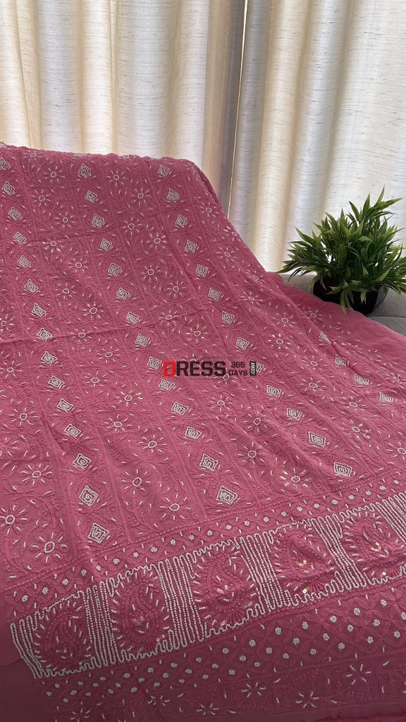 Rose Pink Pearl Lucknowi Chikankari Suit Suits