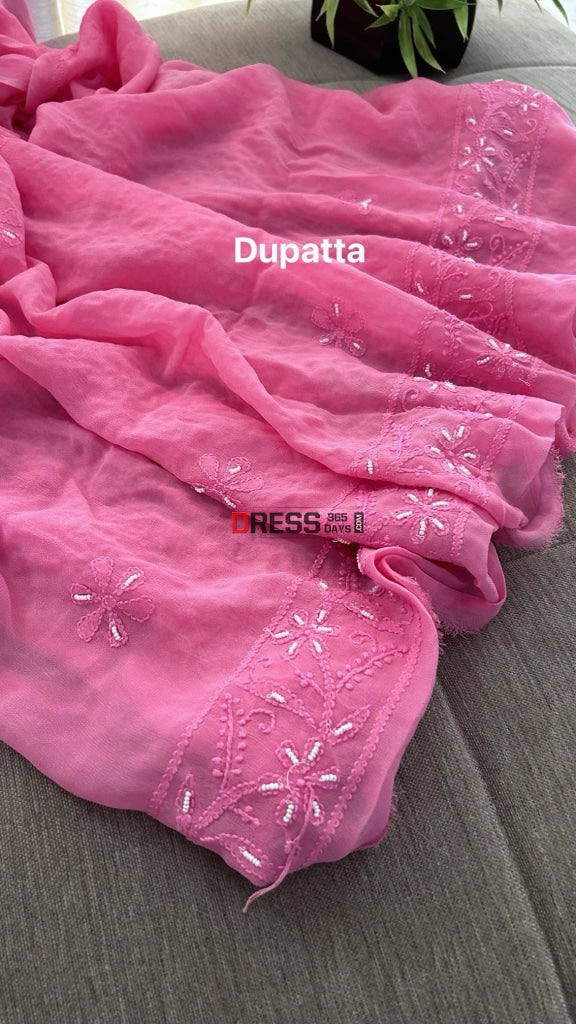 Rose Pink Pearl Lucknowi Chikankari Suit Suits