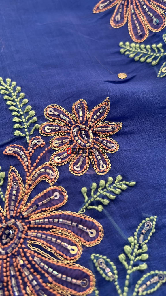 Royal Blue Organza Chikankari Suit (Kurta & Dupatta) Suits