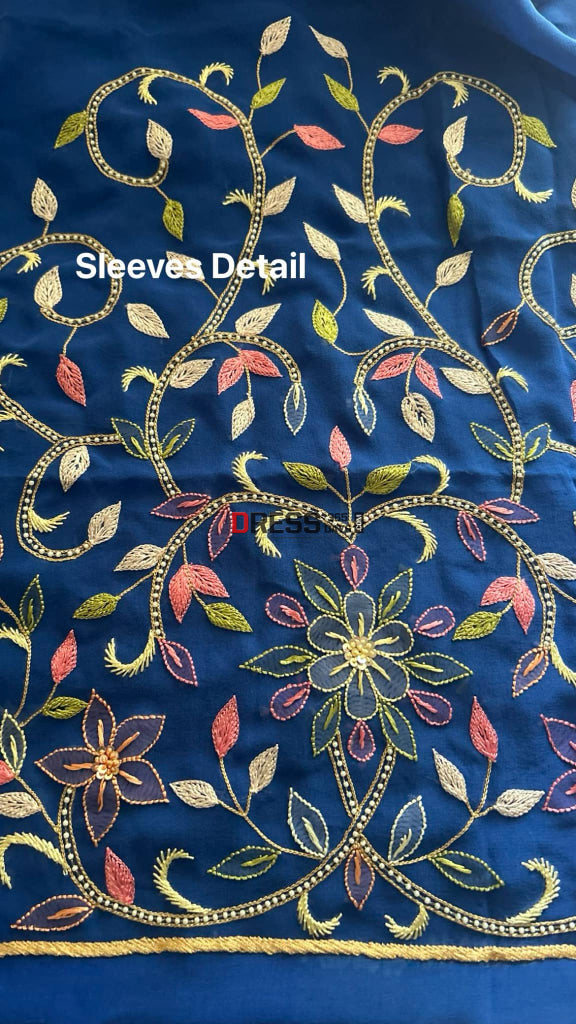 Royal Blue Parsi Gara & Chikankari Pearl Suit Suits