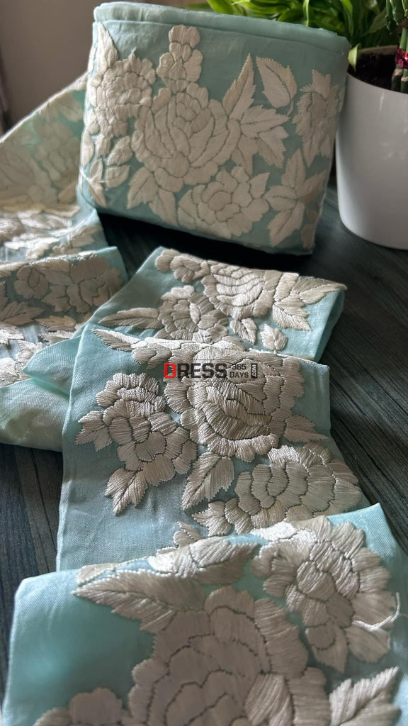 Sea Green Cotton Silk Parsi Gara Border